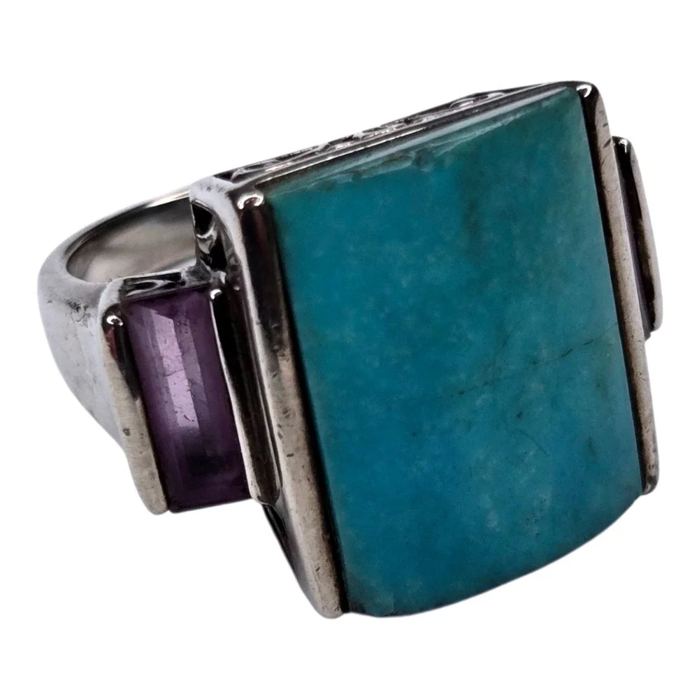 Ross Simons Ring Sterling Silver Size 5.75 Faux Turquoise Amethyst Filigree 6.9g